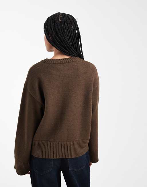 ASOS DESIGN knitted crew neck jumper in chocolate, 4 of 4