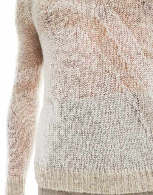 ASOS DESIGN knitted crew neck jumper in stone sheer wave texture