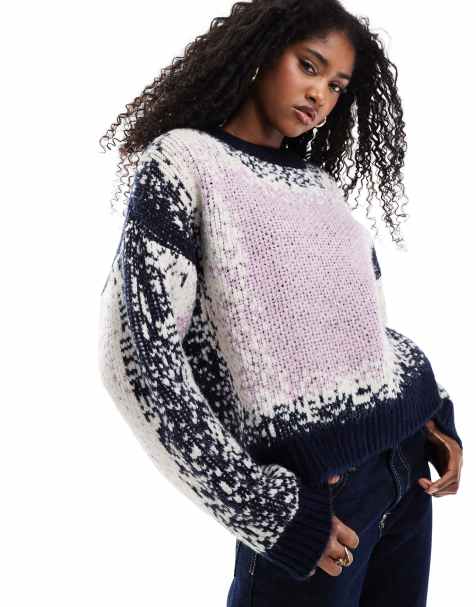 ASOS DESIGN knitted crew neck jumper with ombre pattern in multi yarn - view 1