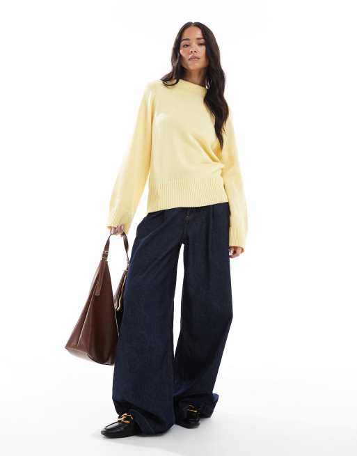 ASOS DESIGN knitted crew neck sweater with raglan sleeve in buttermilk