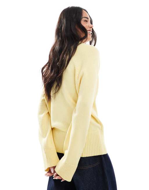 ASOS DESIGN knitted crew neck sweater with raglan sleeve in buttermilk