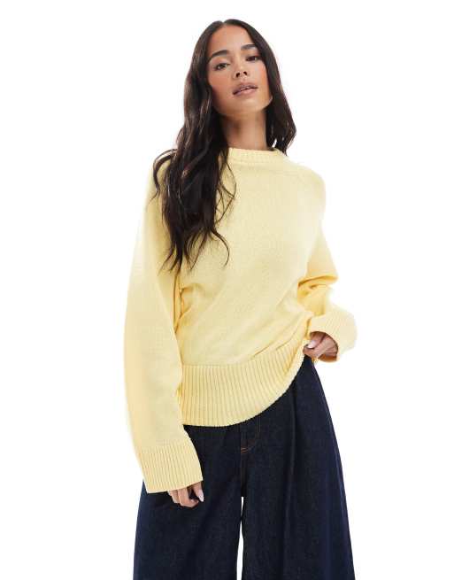 ASOS DESIGN knitted crew neck sweater with raglan sleeve in buttermilk