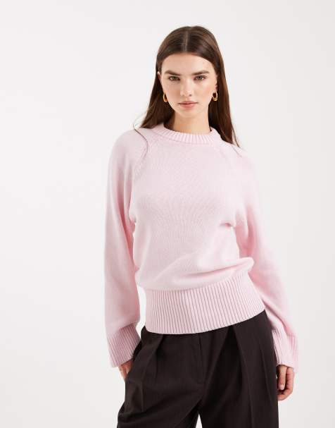 ASOS DESIGN knitted crew neck jumper with raglan sleeve in pink - view 1