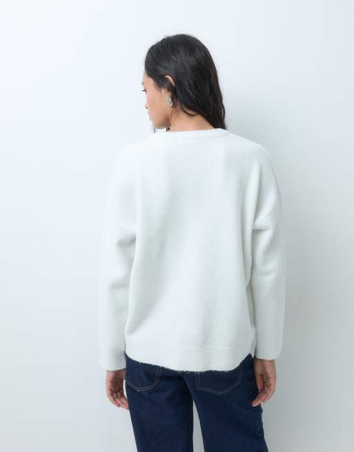 ASOS DESIGN knitted crew neck jumper with sequin detail in cream, 3 of 5
