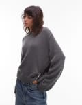 [ASOS DESIGN] ASOS DESIGN knitted crew neck jumper with silver metal detail in charcoal-Green XS Khaki