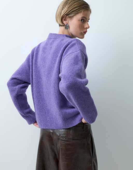 ASOS DESIGN knitted crew neck jumper with wool in purple, 4 of 5