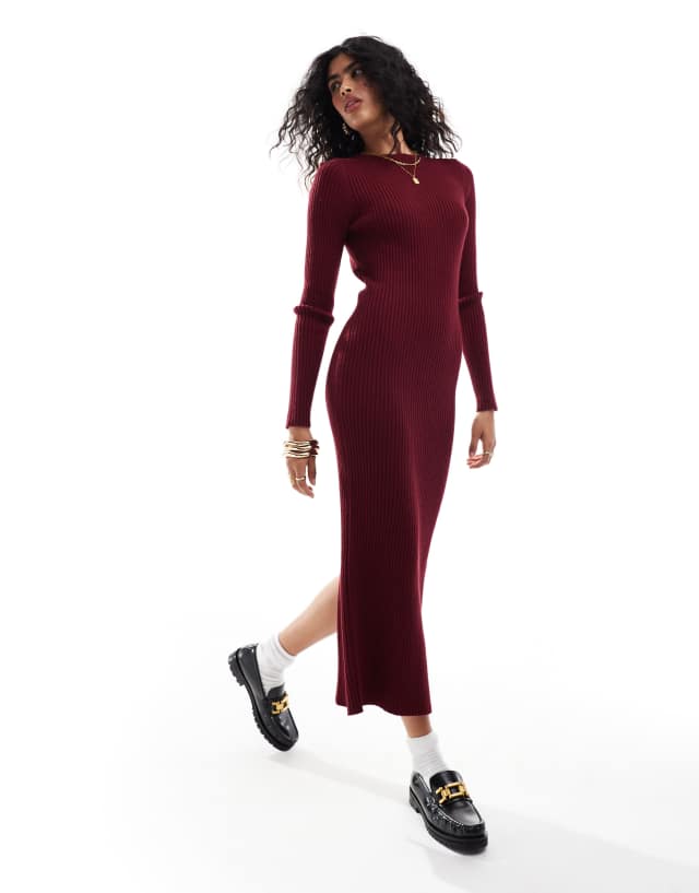 burgundy rib knit dress ASOS DESIGN knitted crew neck maxi in in power40 6.20.25 Loft Striped Dress - US Shoe Size:13 37.8) / Waist 71