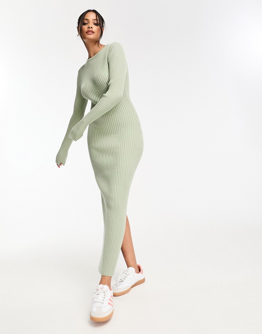 ASOS DESIGN knitted crew neck maxi dress in rib in mint green
