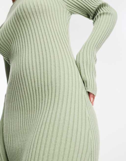 ASOS DESIGN knitted crew neck maxi dress in rib in mint green | ASOS