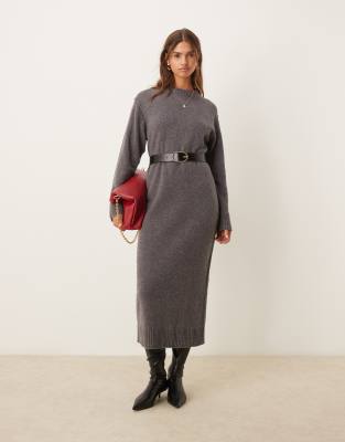 asos design knitted crew neck midaxi dress in lambswool mix