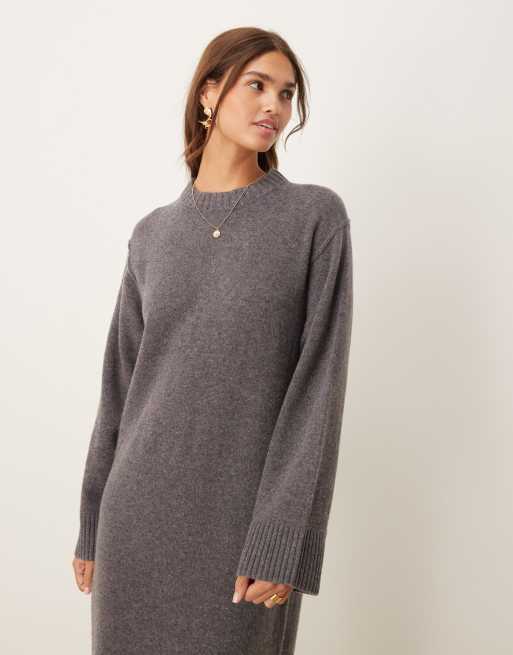 ASOS DESIGN knitted crew neck midaxi dress in lambswool mix