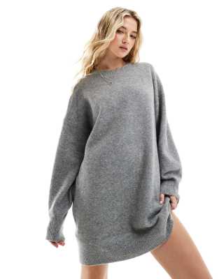 High Neck Knitted Mini Dress with Tiered Detailing - Gray main image 0