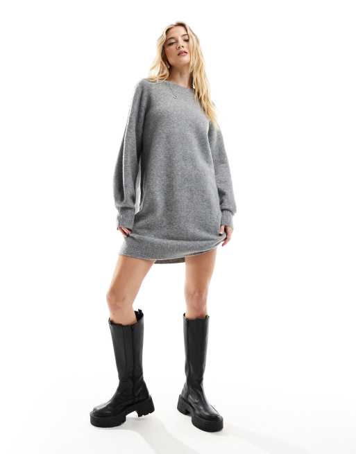 ASOS DESIGN knitted crew neck mini dress in grey, 2 of 4