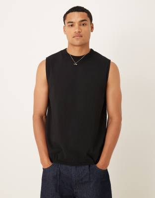 ASOS DESIGN knitted crew neck singlet in black - view 1