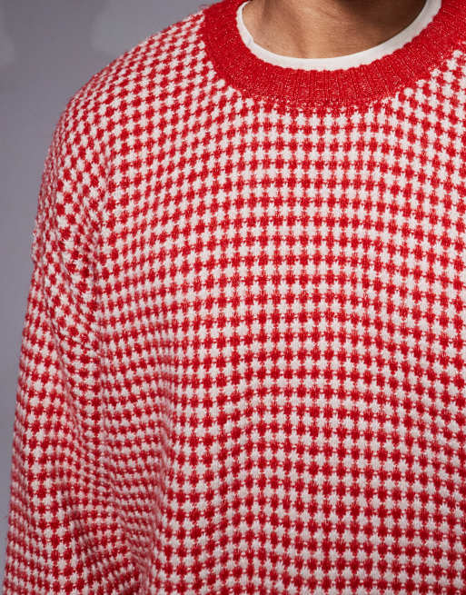 ASOS DESIGN knitted crew neck stripe jumper in red, 5 of 5