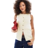 [ASOS DESIGN] ASOS DESIGN knitted crew neck structured waistcoat with gold buttons in cream-White XS Cream
