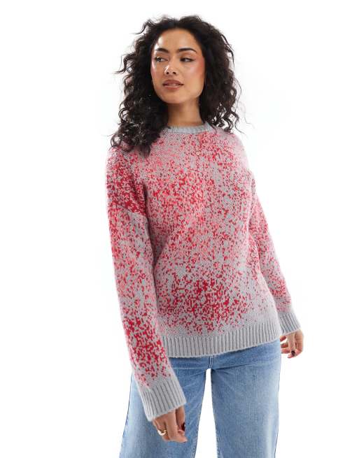 ASOS DESIGN knitted crew neck sweater in abstract print in multi