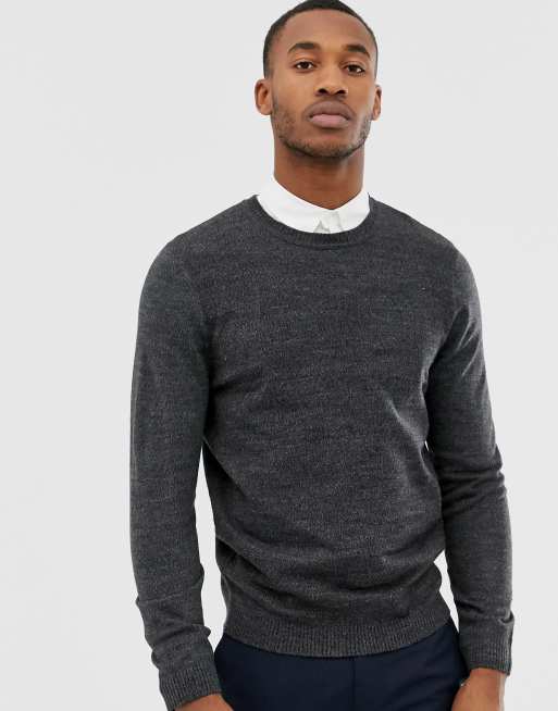 ASOS DESIGN knitted crew neck sweater in charcoal | ASOS