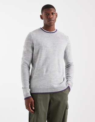 Asos Design Knitted Crew Neck Sweater In Gray
