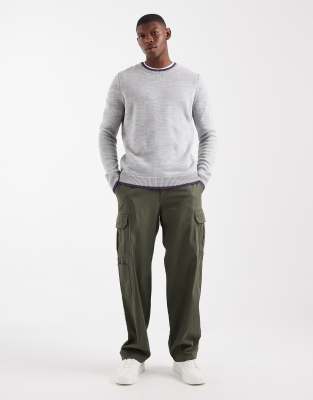 Asos Design Knitted Crew Neck Sweater In Gray