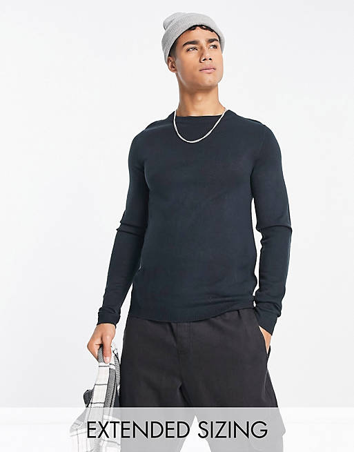 ASOS DESIGN knitted crew neck sweater in navy