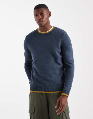 Asos Design Knitted Crew Neck Sweater In Blue