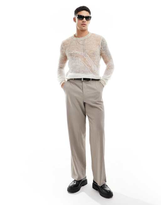 ASOS DESIGN knitted crew neck sweater in stone sheer wave texture