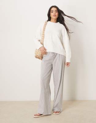 Asos Design Knitted Crew Neck Sweater With Flower Stitch In White