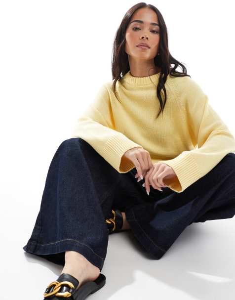 ASOS DESIGN knitted crew neck sweater with raglan sleeve in buttermilk - view 1