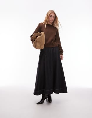 Asos Design Knitted Crew Neck Sweater With Shoulder Pads In Brown