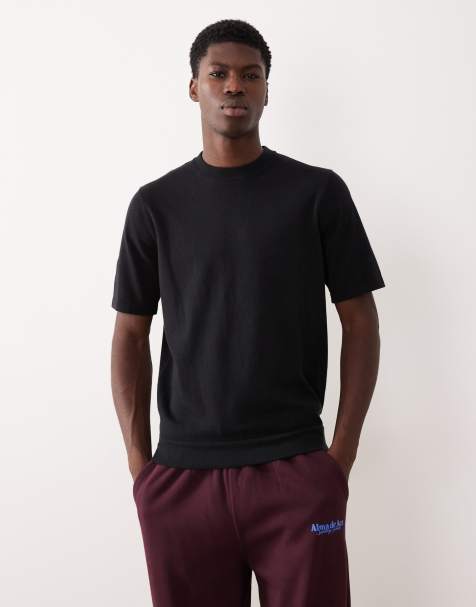 ASOS DESIGN knitted crew neck t-shirt in black cotton blend - view 1