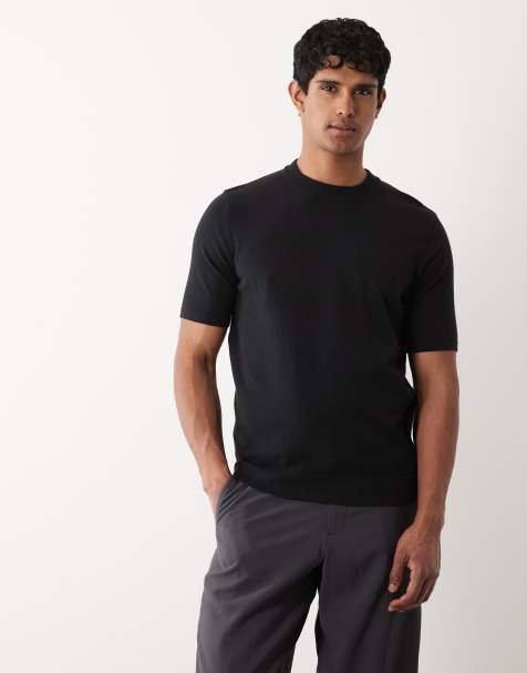 ASOS DESIGN Essential knitted crew neck t-shirt in black