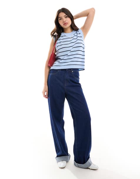 ASOS DESIGN knitted crew neck tank in blue stripe - view 1