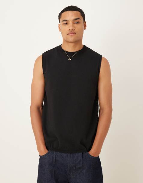 ASOS DESIGN knitted crew neck vest in black - view 1