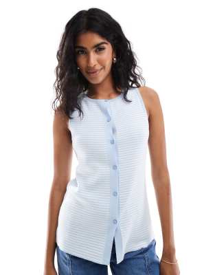 Shop ASOS DESIGN knitted crew neck waistcoat with front split in blue Online – Trendy & Affordable Fashion