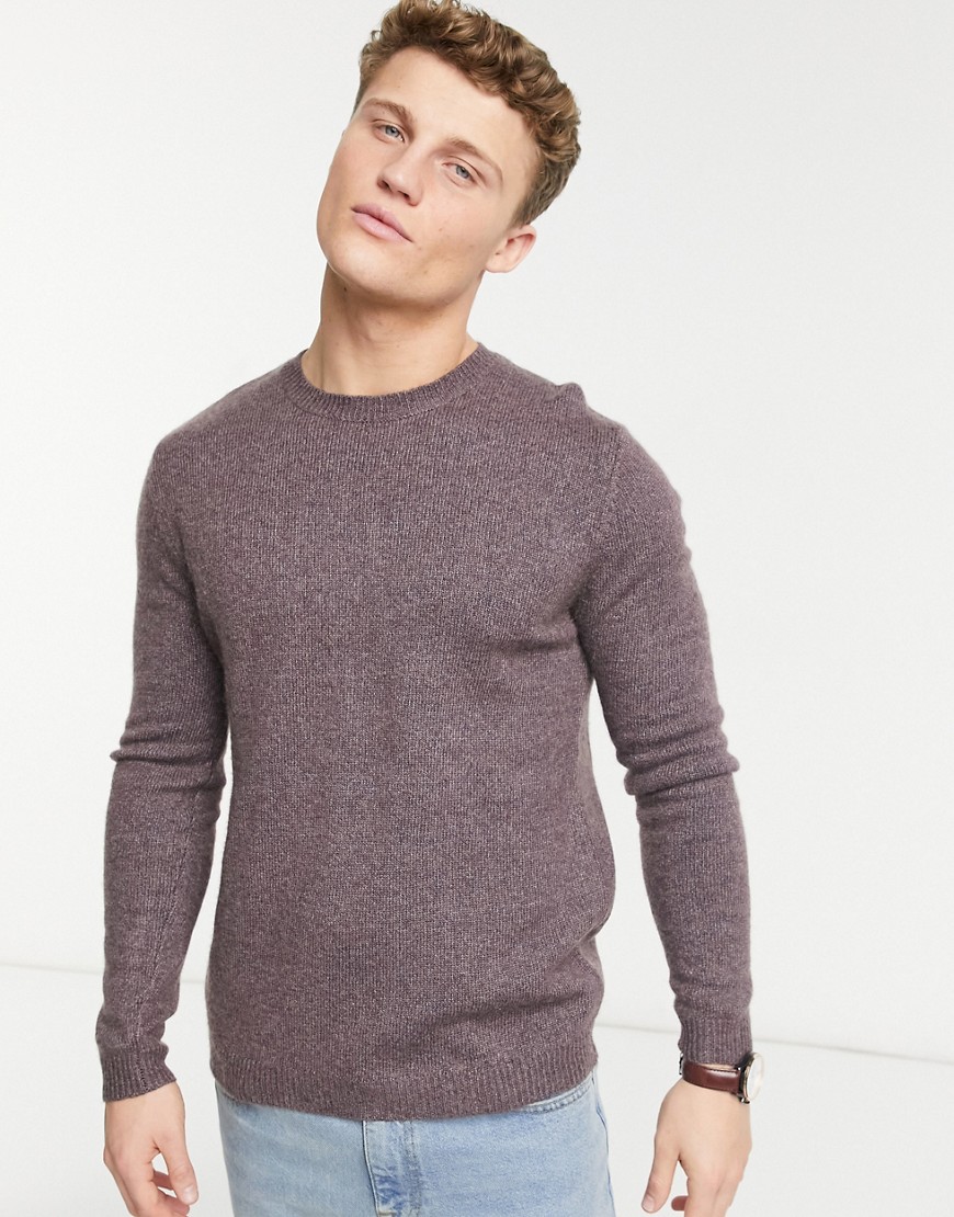 ASOS DESIGN knitted crewneck sweater in soft camel yarn-Purple