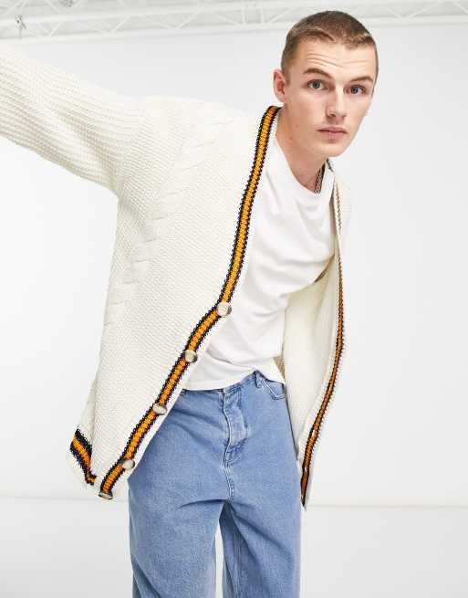 ASOS DESIGN knitted cricket cardigan in cream