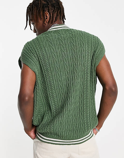 Men knitted cricket vest in bottle green with tipping 