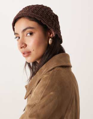 ASOS DESIGN ASOS DESIGN knitted crochet hat in chocolate brown
