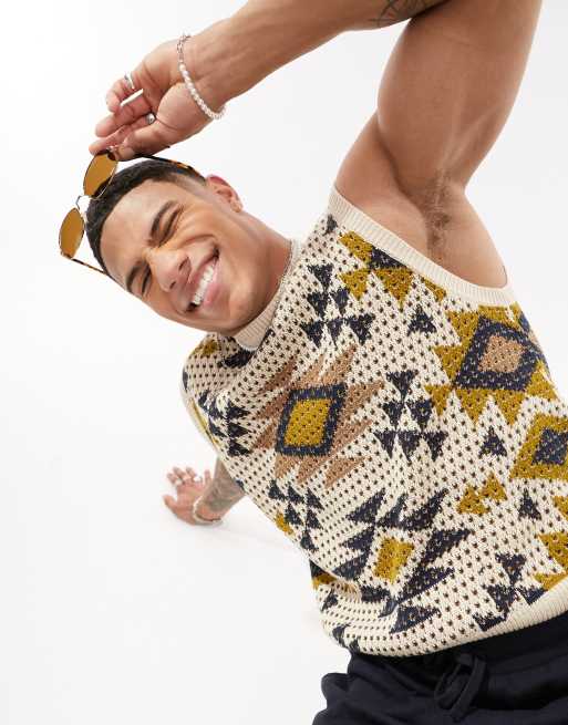 ASOS DESIGN knitted crochet look tank with aztec pattern
