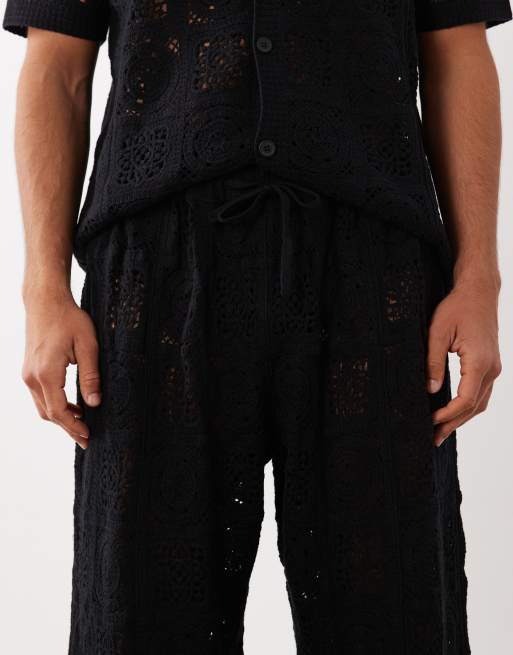ASOS DESIGN knitted crochet pants in black, 4 of 5