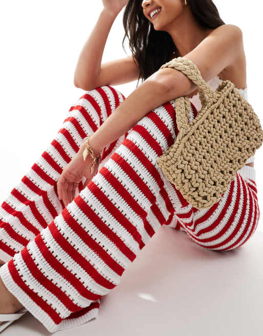 ASOS DESIGN knitted crochet pants in red stripe