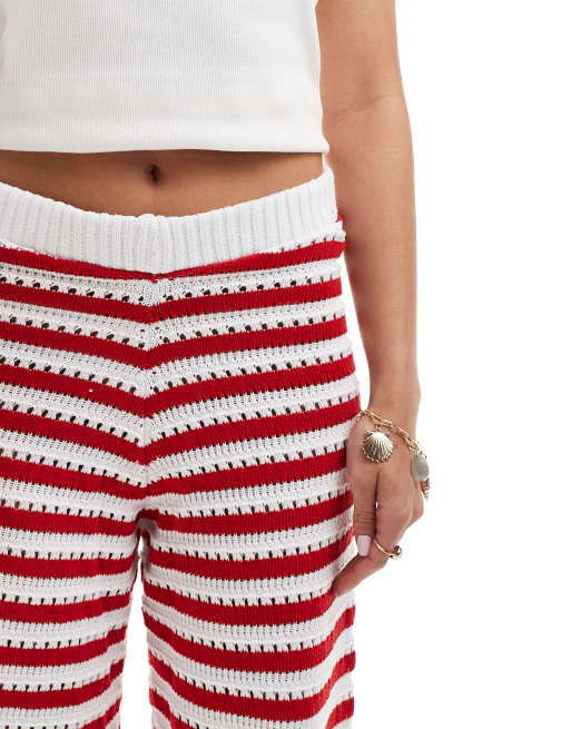 ASOS DESIGN knitted crochet pants in red stripe