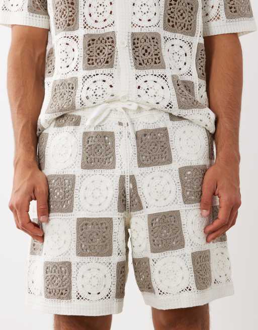 ASOS DESIGN knitted crochet short in sage & ecru, 5 of 5