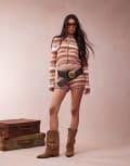 [ASOS DESIGN] ASOS DESIGN knitted crochet stripe mini shorts in multi twist yarn (part of a set) XS Multi