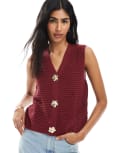 [ASOS DESIGN] ASOS DESIGN knitted crochet tank top with gold flower buttons in rust-Red XS RUST