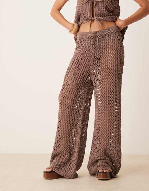 ASOS DESIGN knitted crochet trouser co-ord in mocha, 3 of 5