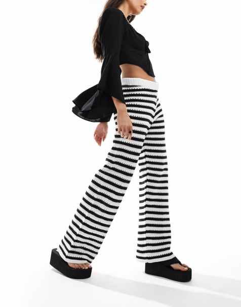 ASOS DESIGN knitted crochet trouser in black stripe - view 1
