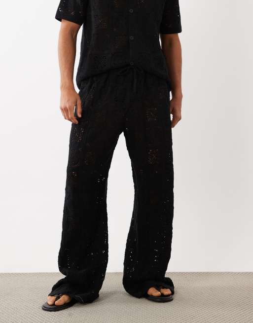 ASOS DESIGN knitted crochet trouser in black, 3 of 5