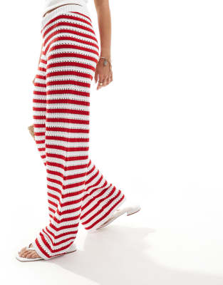 ASOS DESIGN knitted crochet trouser in red stripe